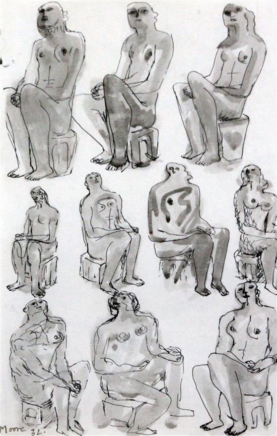 § Henry Moore (1898-1986) Study for seated figures, 1932 10.5 x 7in.